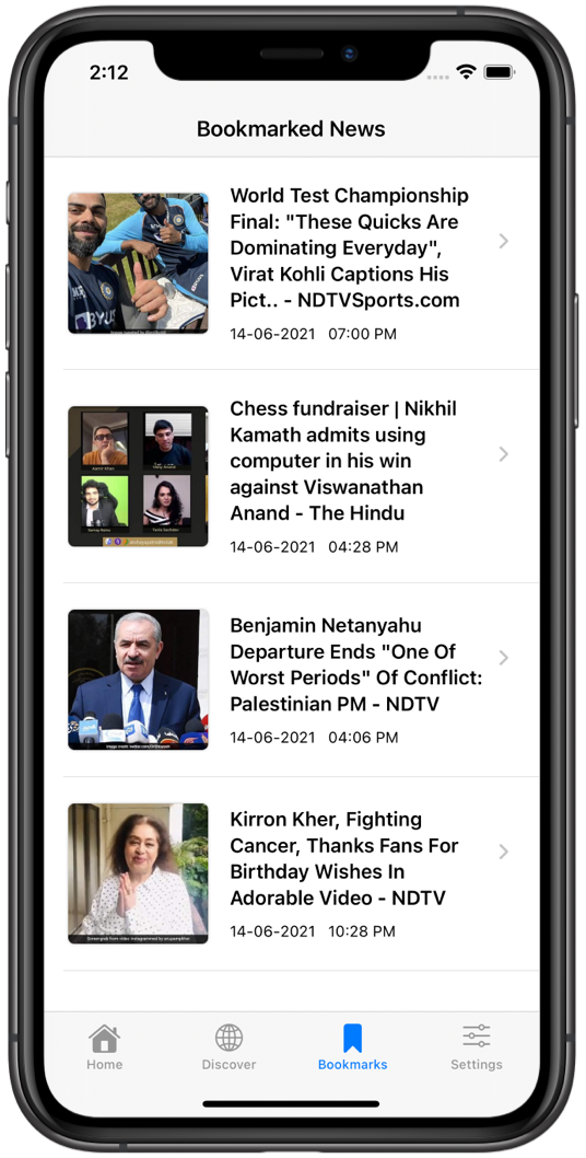 NewsDA Bookmarks Screen