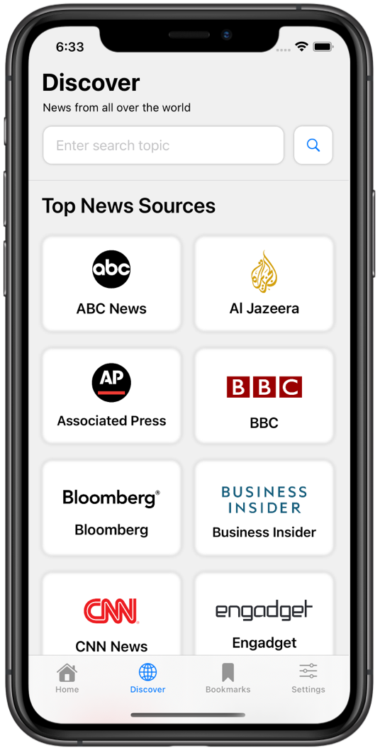 NewsDA Discover Screen